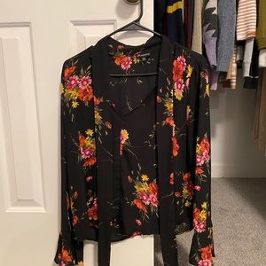 Shinestar, large, black floral, blouse.